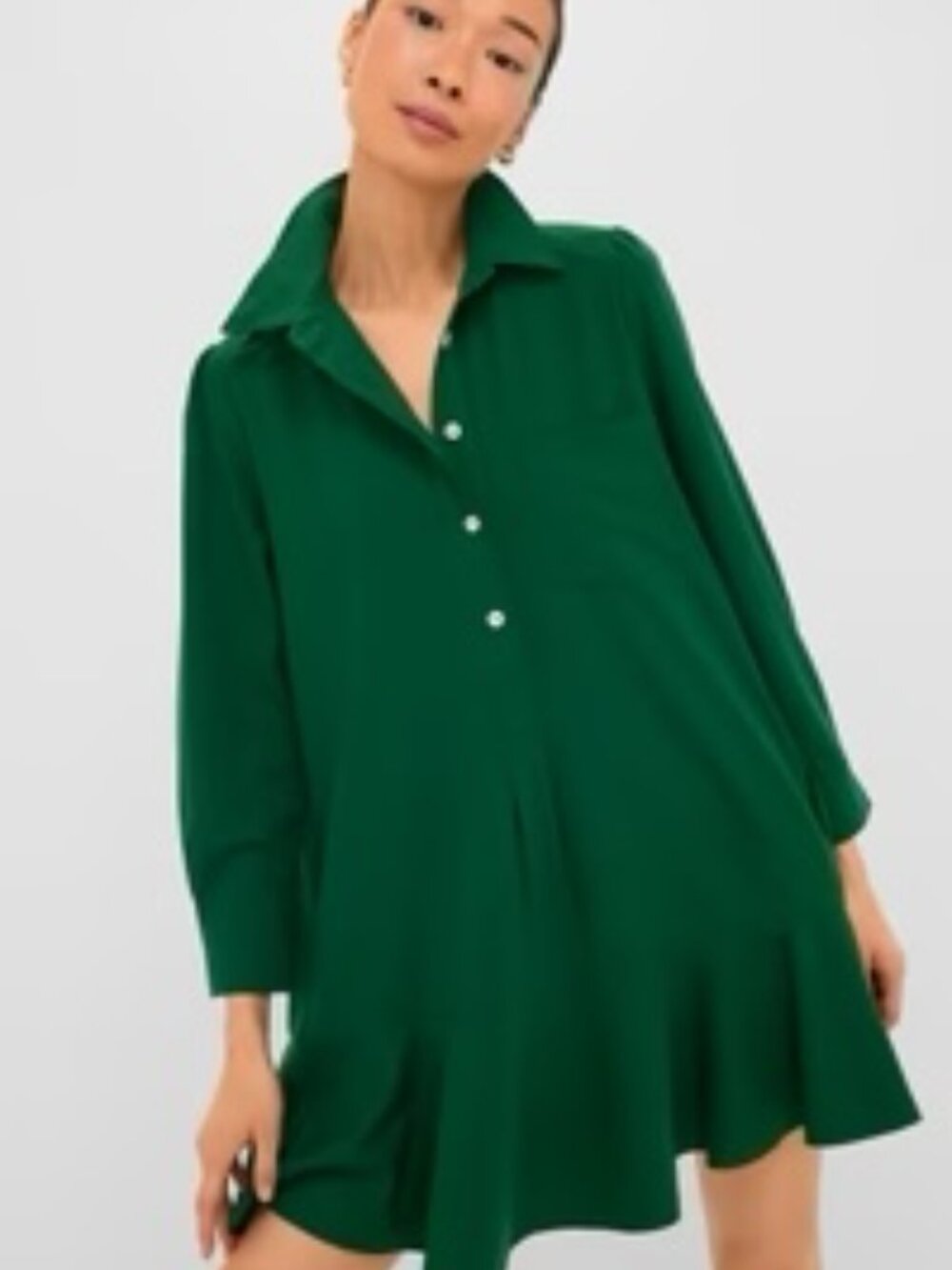 TUCKERNUCK Callahan Crepe Drop Waist Shirt Dress in Hunter Green